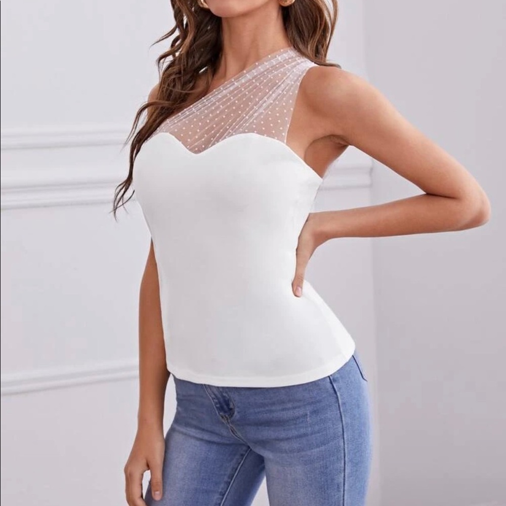 One Shoulder Mesh Top - Picture 7 of 9
